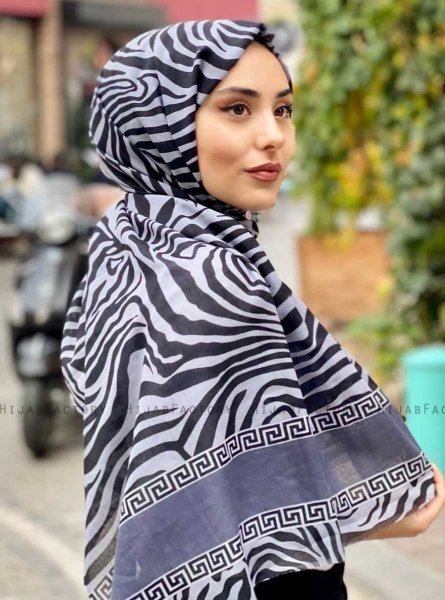 Kadifa - Hijab A Motifs En Coton Gris - Mirach