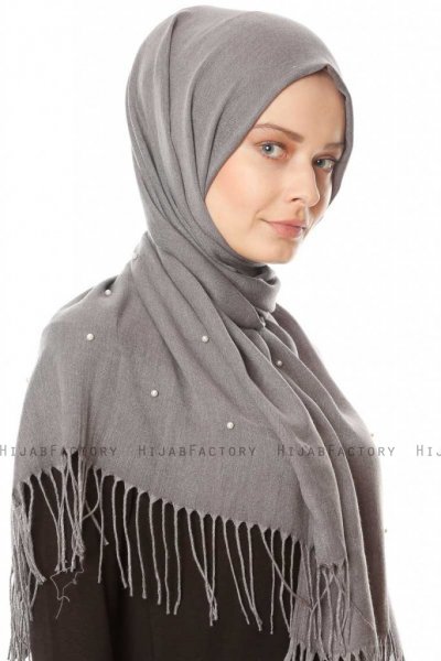Kadri - Hijab Gris Avec Des Perles - Özsoy