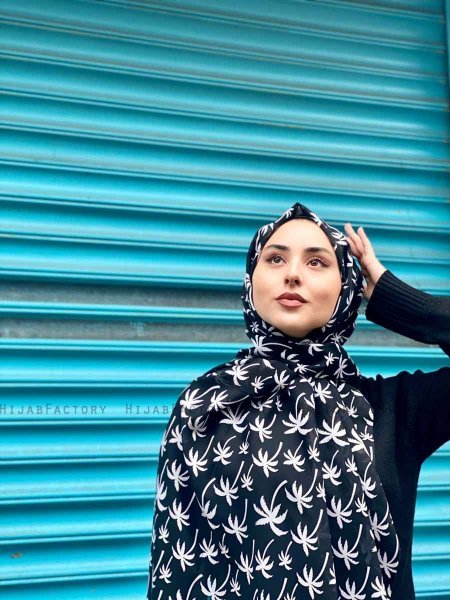 Kenza - Hijab A Motifs En Coton Noir - Mirach