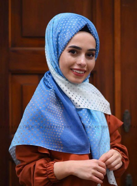 Khawla - Hijab A Motifs En Coton Bleu Clair