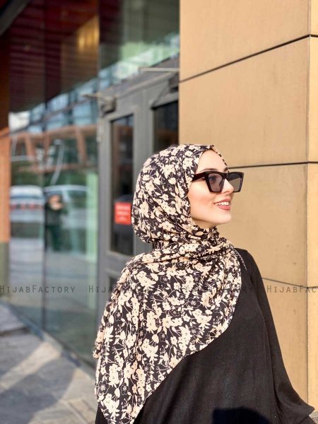 Lamia - Hijab A Motifs En Crêpe Crème - Mirach