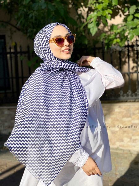 Malala - Hijab A Motifs En Coton Bleu Marin