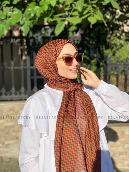 Malala - Hijab A Motifs En Coton Rouge Brique