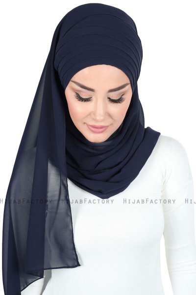 Malin - Hijab Chiffon Pratique Bleu Marin