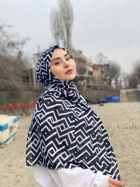 Meher - Hijab A Motifs En Coton Noir