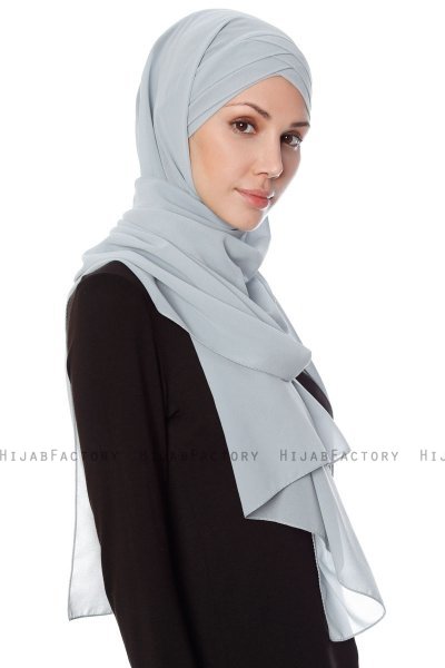 Mehtap - Chiffon Hijab Pratique One-Piece Gris