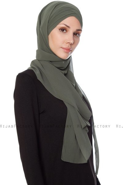 Mehtap - Chiffon Hijab Pratique One-Piece Kaki