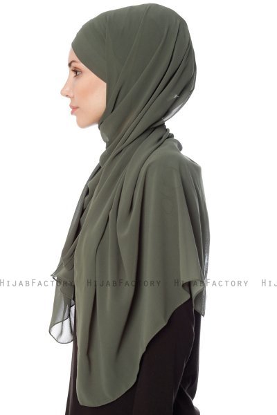 Mehtap - Chiffon Hijab Pratique One-Piece Kaki