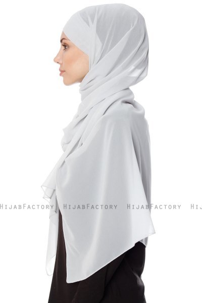 Mehtap - Chiffon Hijab Pratique One-Piece Gris Clair