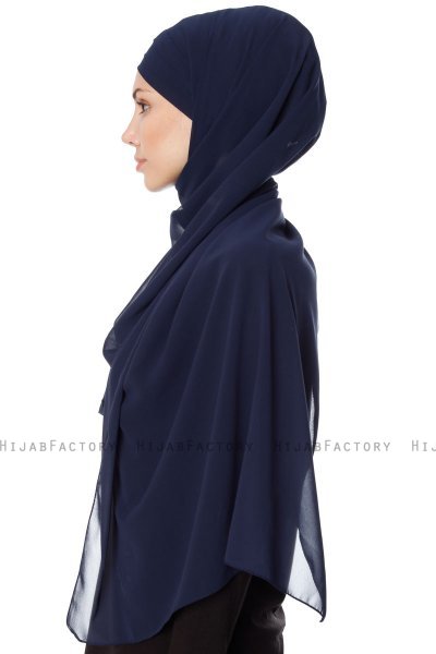 Mehtap - Chiffon Hijab Pratique One-Piece Bleu Marin