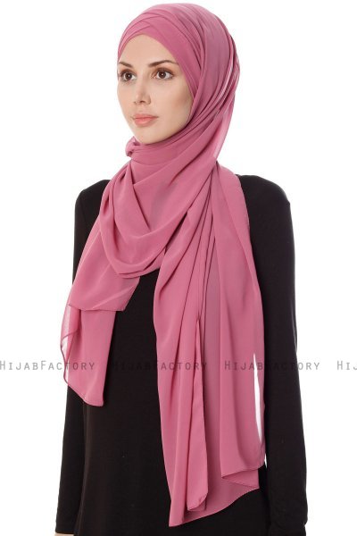 Mehtap - Chiffon Hijab Pratique One-Piece Rose Foncé