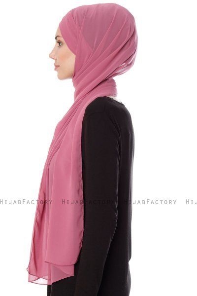 Mehtap - Chiffon Hijab Pratique One-Piece Rose Foncé