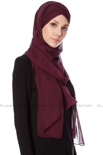 Mehtap - Chiffon Hijab Pratique One-Piece Prune