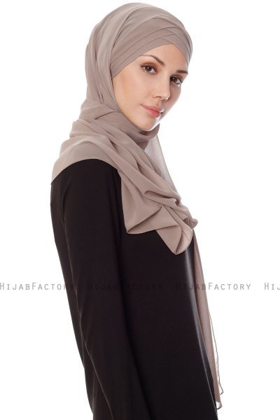 Mehtap - Chiffon Hijab Pratique One-Piece Taupe