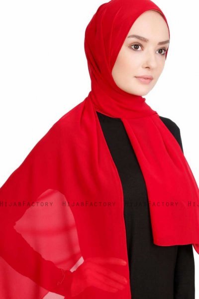 Merve Röd Krep Chiffon Hijab 4A169d