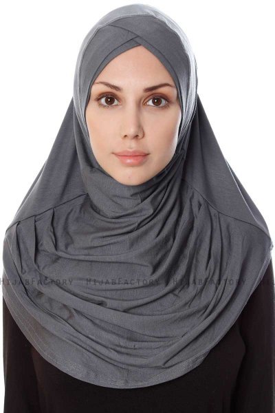 Mia - Hijab Al Amira Gris Foncé One-Piece - Ecardin