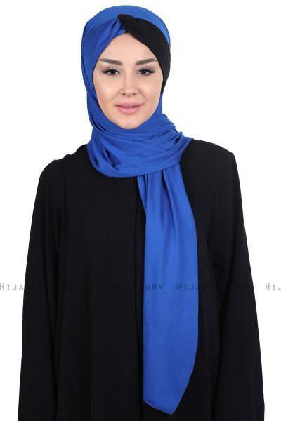 Mikaela - Hijab Coton Pratique Bleu & Noir