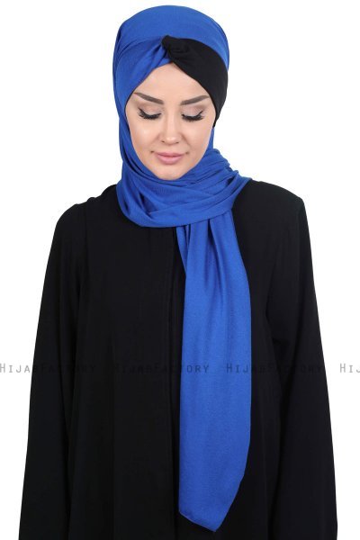 Mikaela - Hijab Coton Pratique Bleu & Noir