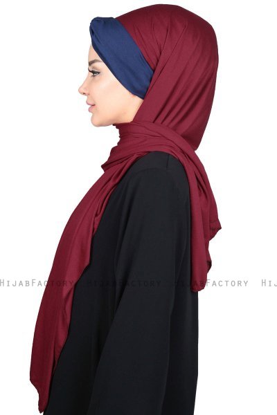 Mikaela - Hijab Coton Pratique Bordeaux & Bleu Marin