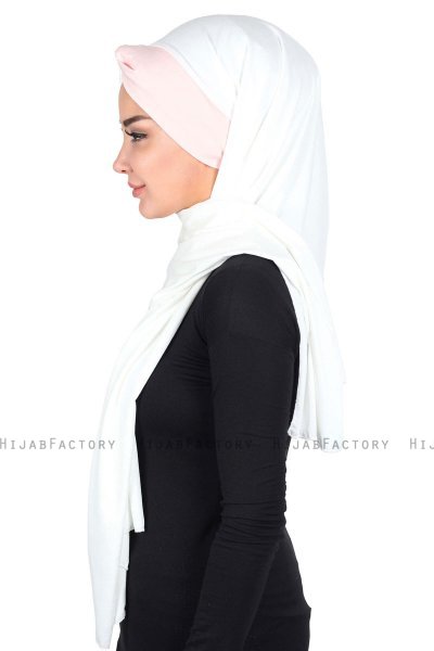 Mikaela - Hijab Coton Pratique Crème & Vieux Rose