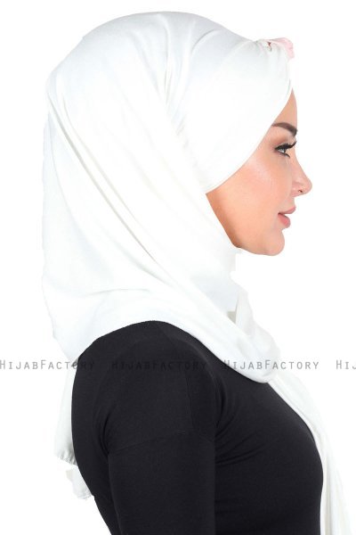 Mikaela - Hijab Coton Pratique Crème & Vieux Rose