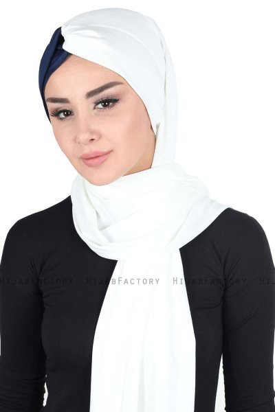 Mikaela - Hijab Coton Pratique Crème & Bleu Marin