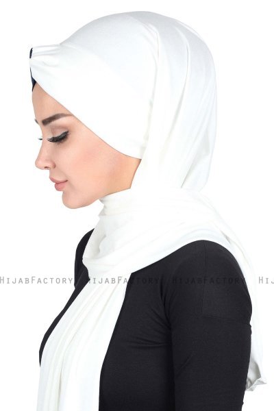 Mikaela - Hijab Coton Pratique Crème & Bleu Marin