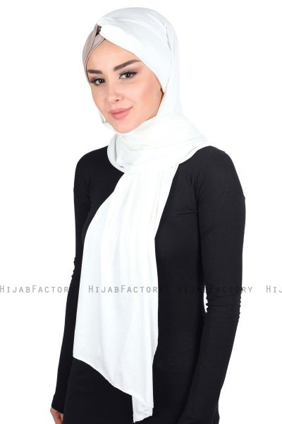 Mikaela - Hijab Coton Pratique Crème & Taupe