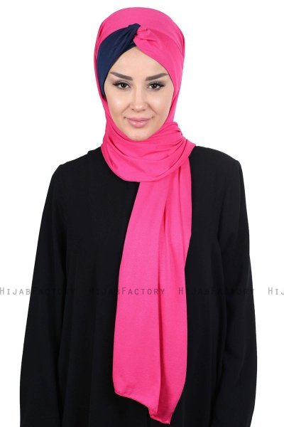 Mikaela - Hijab Coton Pratique Fuchsia & Bleu Marin