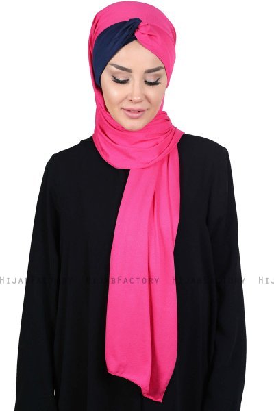 Mikaela - Hijab Coton Pratique Fuchsia & Bleu Marin