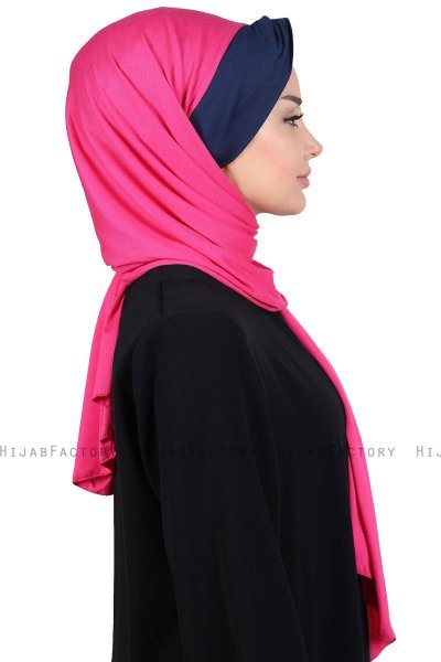 Mikaela - Hijab Coton Pratique Fuchsia & Bleu Marin