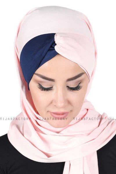 Mikaela - Hijab Coton Pratique Vieux Rose & Bleu Marin