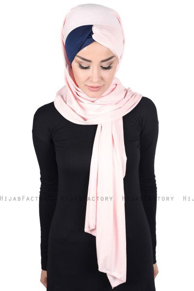 Mikaela - Hijab Coton Pratique Vieux Rose & Bleu Marin