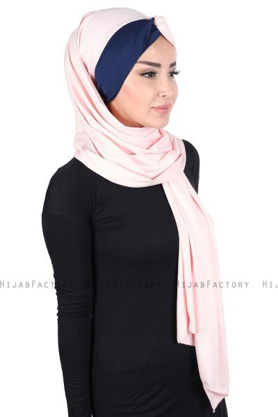 Mikaela - Hijab Coton Pratique Vieux Rose & Bleu Marin