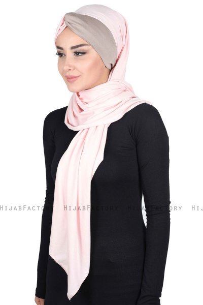 Mikaela - Hijab Coton Pratique Vieux Rose & Taupe