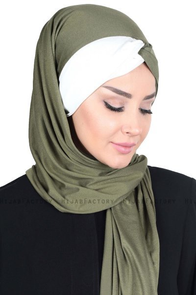 Mikaela - Hijab Coton Pratique Kaki & Crème