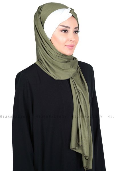 Mikaela - Hijab Coton Pratique Kaki & Crème