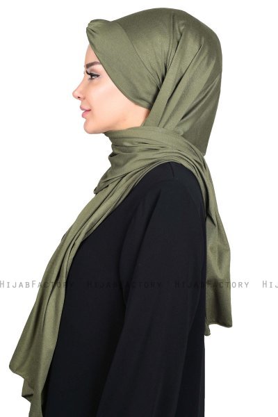 Mikaela - Hijab Coton Pratique Kaki & Crème
