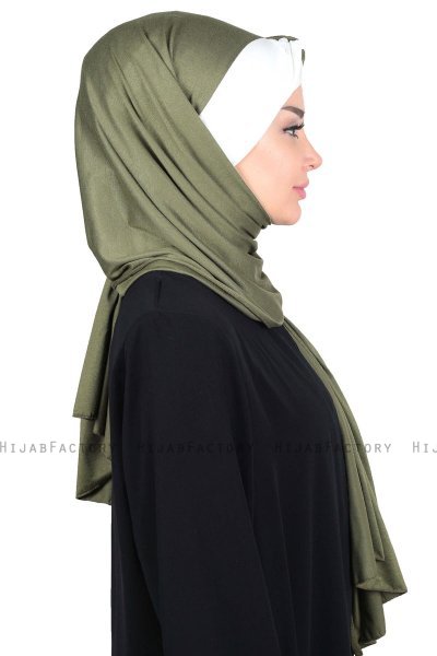 Mikaela - Hijab Coton Pratique Kaki & Crème