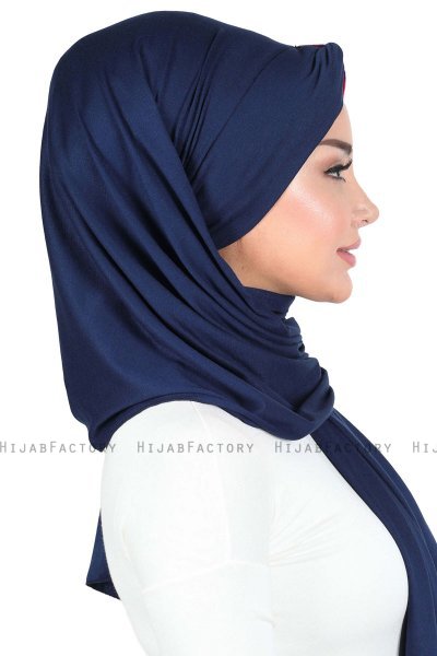 Mikaela - Hijab Coton Pratique Bleu Marin & Fuchsia