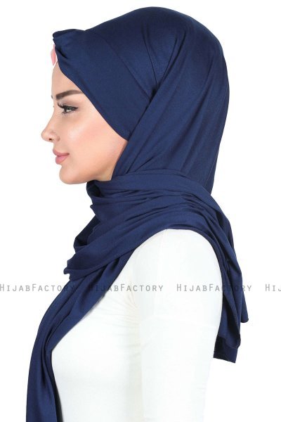 Mikaela - Hijab Coton Pratique Bleu Marin & Vieux Rose
