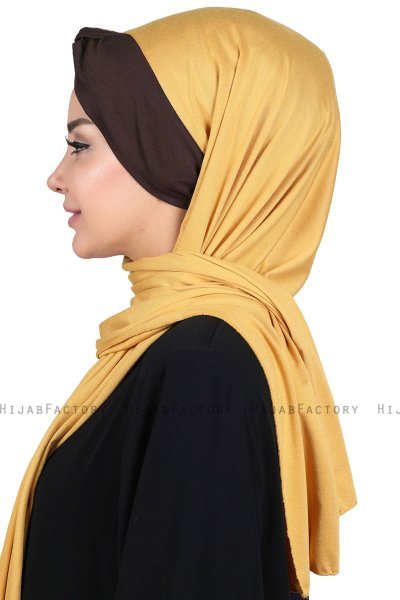 Mikaela - Hijab Coton Pratique Moutarde & Marron