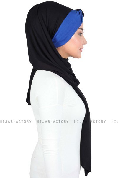 Mikaela - Hijab Coton Pratique Noir & Bleu
