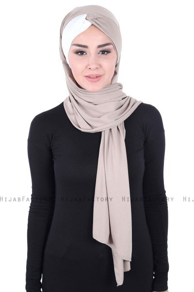 Mikaela - Hijab Coton Pratique Taupe & Crème
