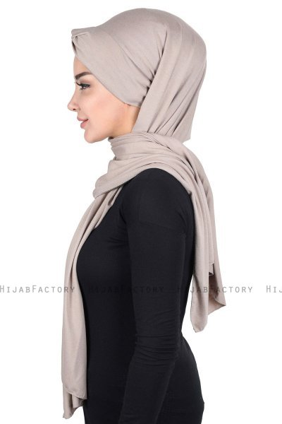 Mikaela - Hijab Coton Pratique Taupe & Crème