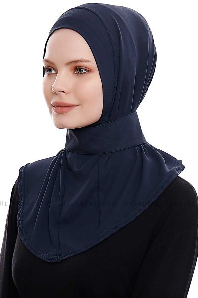 Narin - Hijab Crepe Pratique One-Piece Bleu Marin