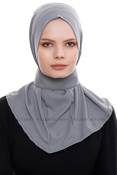 Narin - Hijab Crepe Pratique One-Piece Gris Foncé