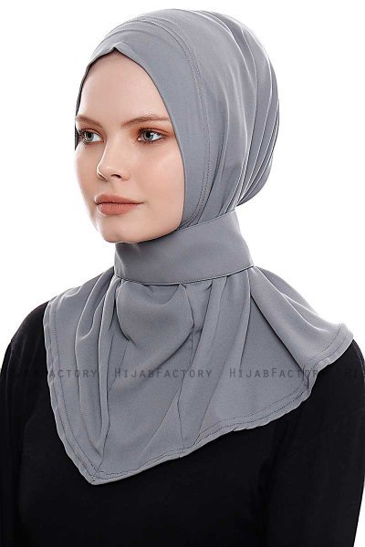 Narin - Hijab Crepe Pratique One-Piece Gris Foncé