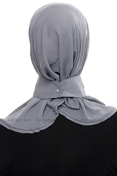 Narin - Hijab Crepe Pratique One-Piece Gris Foncé