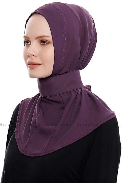 Narin - Hijab Crepe Pratique One-Piece Violet Foncé